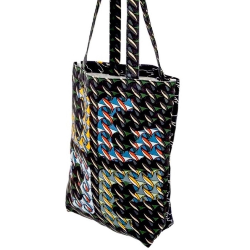 Tory Burch Printed Canvas Open Tote Curly Ribbon Swan Black- NWOT - Picture 4 of 12